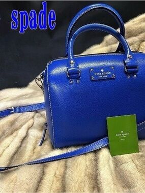 kate spade Cobalt Blue Leather Dome Satchel with Removable Strap
